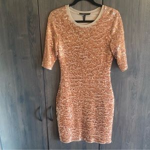 BCBG MAXAZRIA Sequin Marta Dress in Apricot Size Small.